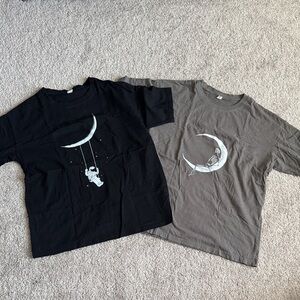Set of Astronaut Moon & Skeleton T-Shirt Set - Black & Gray